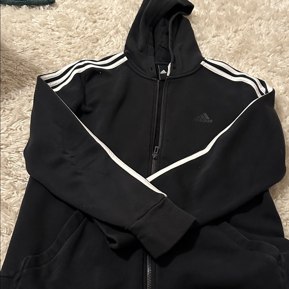 Adidas Men’s Black Zip Up with White Stripes